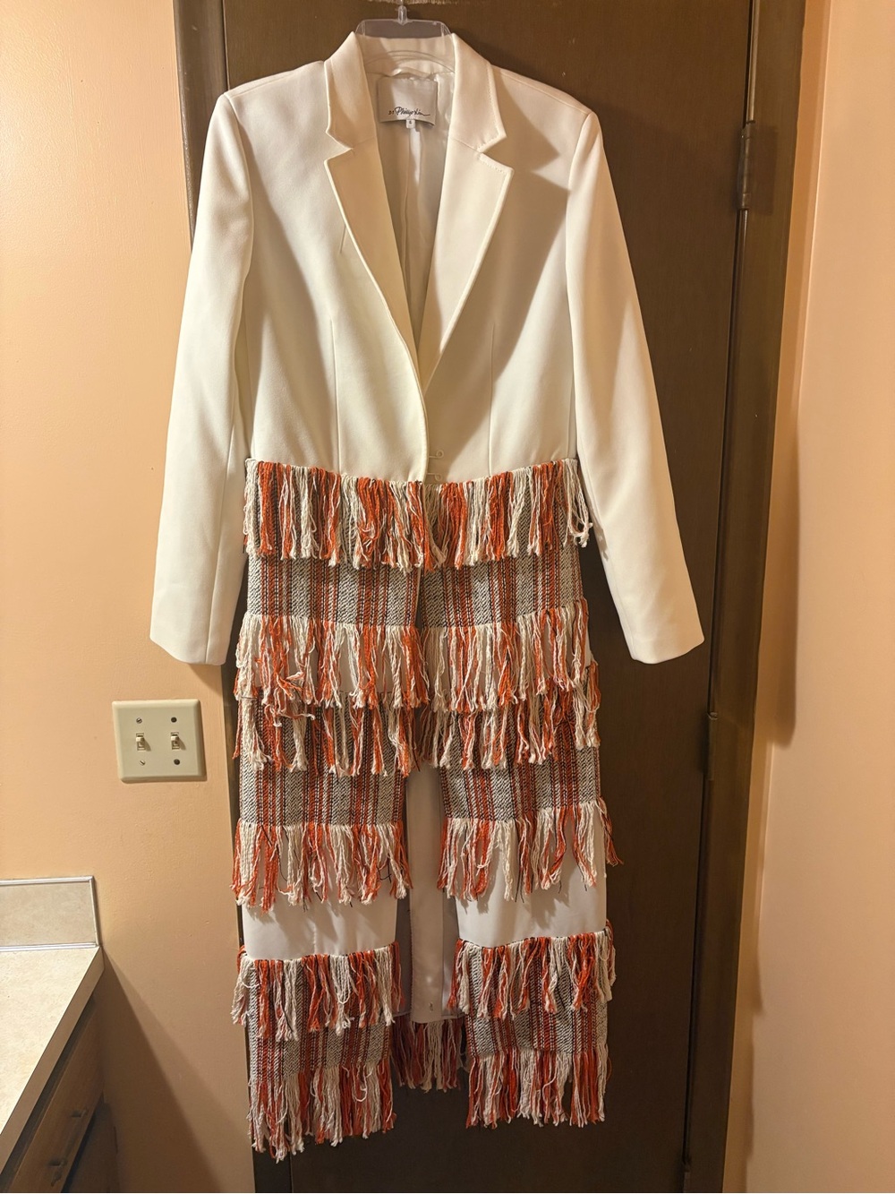 3.1 Phillip Lim ivory orange fringe rug trench coat